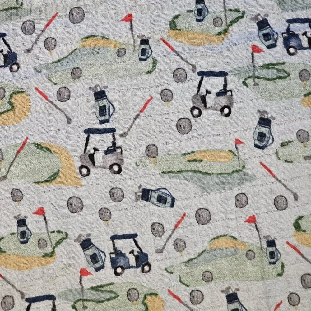 MUD PIE Golf Blanket Cart‎ Clubs Bags Flags Balls Thin Muslin Cotton